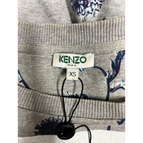 KENZO Gray Cotton Floral Printed Logo Crewneck Pullover Sweatshirt XS - Picture 4 of 6